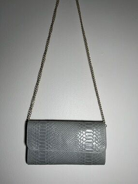 Leather Gray Snakeskin Embossed Crossbody Bag Genuine Leather Chain Strap Purse